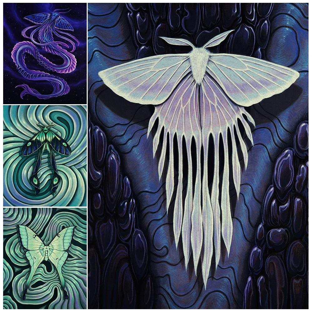 

Moths And Auspicious Clouds Abstract Wall Art Canvas Painting Mysterious Witchcraft Insect Art Poster Print Home Decor Unframed
