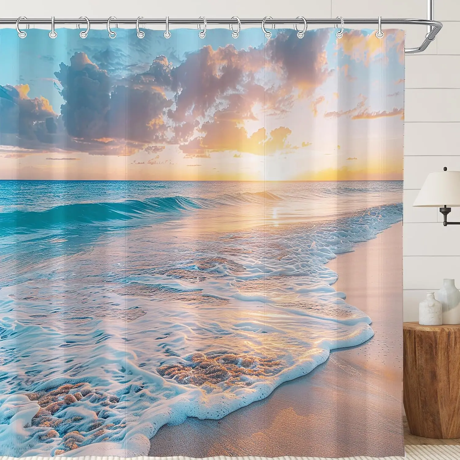 

Ocean Beach Coastal Nautical Summer Sunset Shower Curtain, 72x72 Inch Waterproof Polyester with Hooks