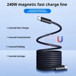 Magnetic Data Cable Braid Charging Cord USB TYPE C Retractable Charging Cable Anti tangle Fast Charging Cable for IPhone Huawei