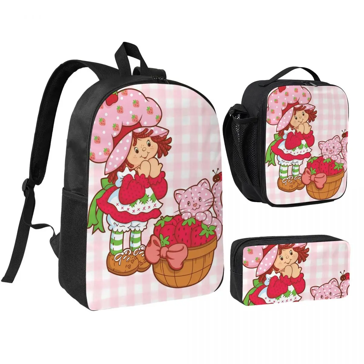 

Like Strawberry ShortCake Backpack Boys Girls BookBag School Bag Shoulder Bags 3ps Insulated Lunch Bag Pencil Case