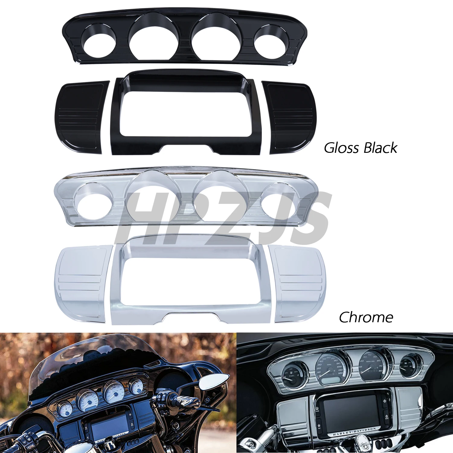 

Inner Fairing Tri Line Gauge Stereo Bezel Trim Panel For Harley Motorcycle Electra Street Glide Tri Glide 2014-2022 Black/Chrome