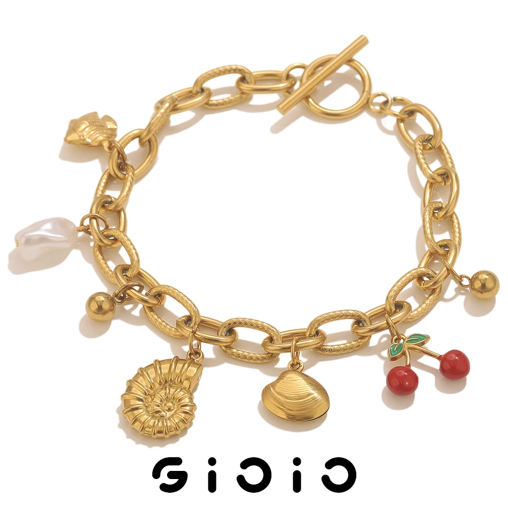 

GIOIO Summer Ocean Style Stainless Steel Bracelet Charms Holiday Gifts Beach Party Gold Plated Women Fashion Minimalist Jewelry