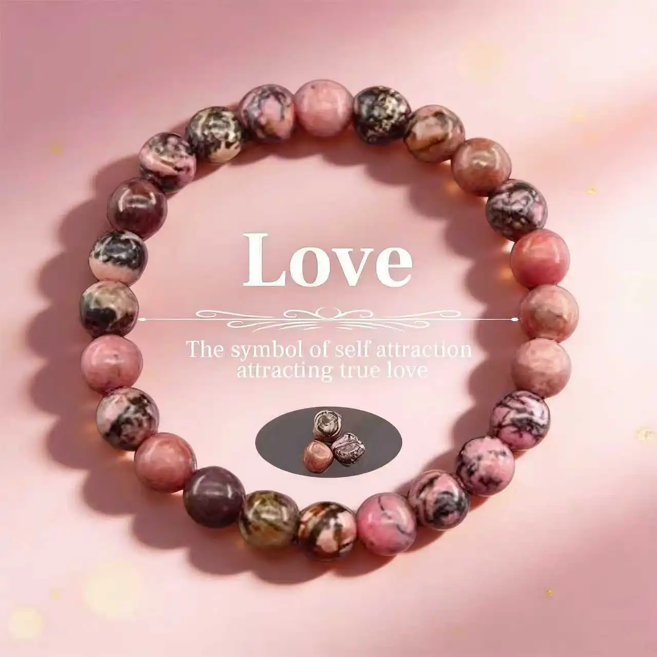 Joyería de cuarzo rosa exclusiva extremadamente rara de 8mm mejora la confianza romántica belleza boho pareja pulsera joyería
