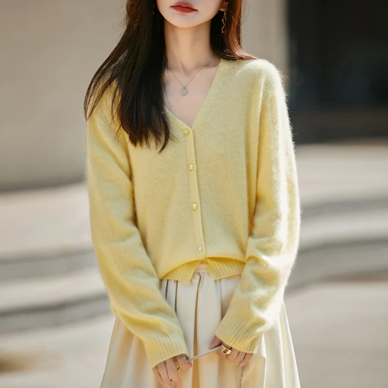 Mode 100% Merino Wolle Hoodie frauen V-ausschnitt Strickjacke Pullover Herbst Winter Breiten Ärmeln Warme Kaschmir Koreanische Ausgabe Top