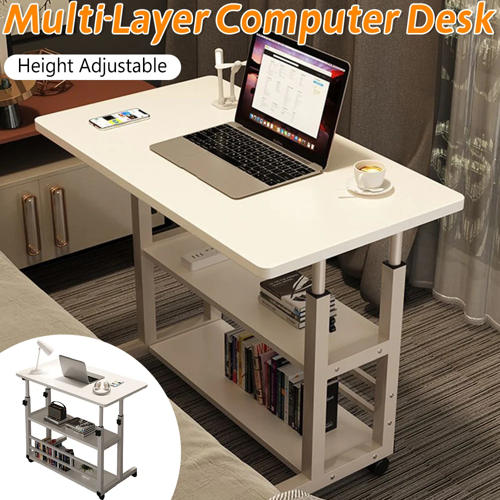 Multi-Layer Standing Desk Height Adjustable Wooden Computer Desk Workstation Work Table Bedside Table