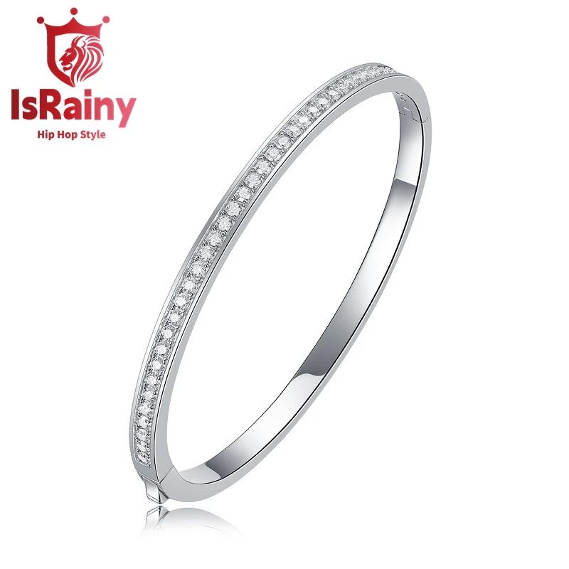 

IsRainy Hip Hop Rock 925 Sterling Silver Round Cut VVS1 D Real GRA Moissanite Diamonds Tennis Chain Banglet Fine Jewelry