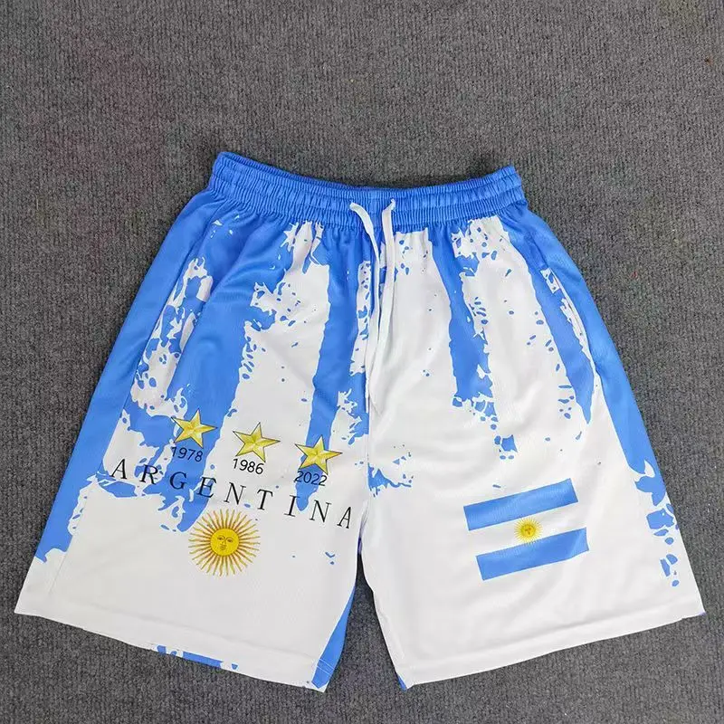 Champion Argentina Shorts 3D Digital Printing Men\'s Shorts Sports Casual Shorts Comfortable Shorts Breathable and Quick Drying