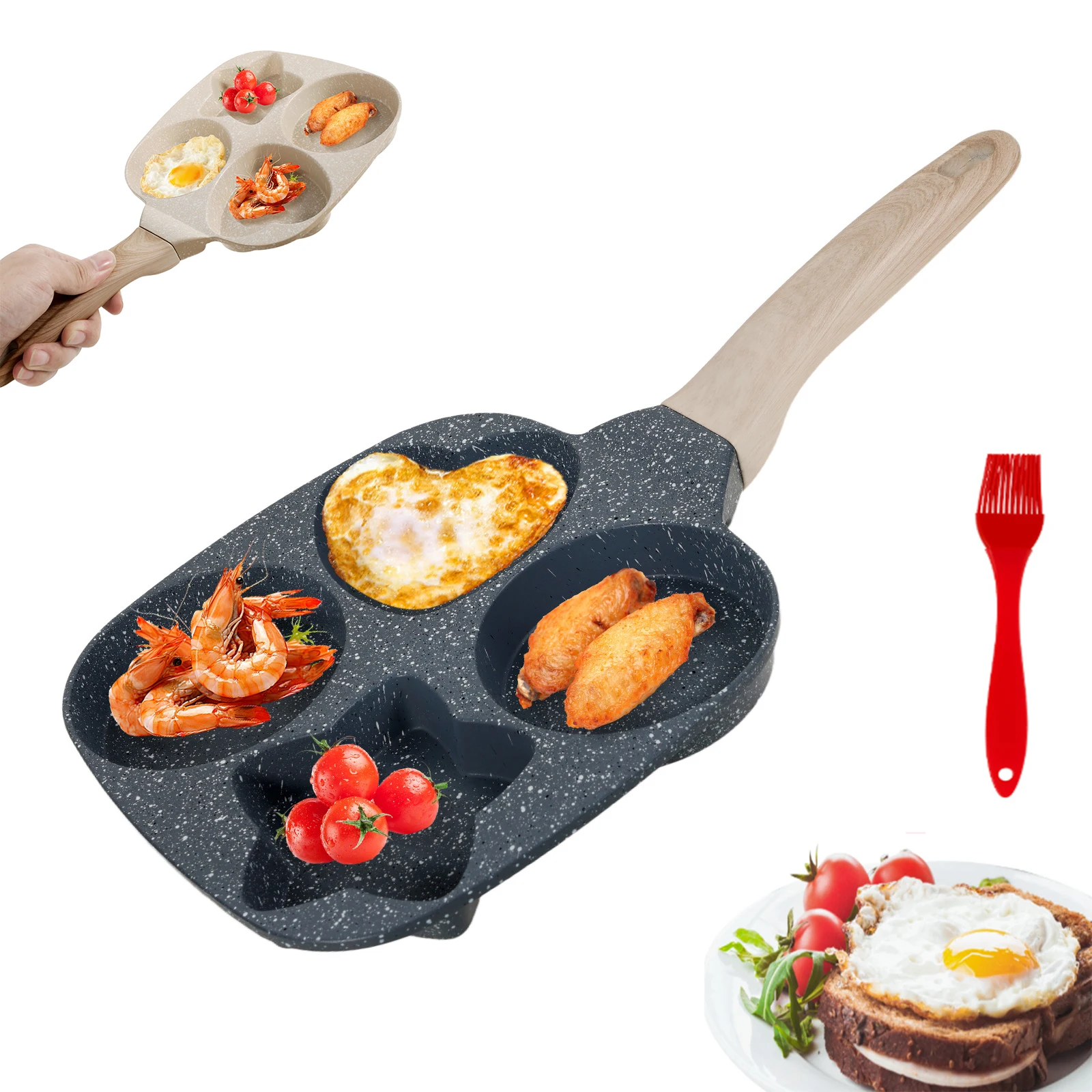 

4-Hole Frying Pot Pan Thickened Omelet Pan Non-stick Egg Pancake Steak Pan Cooking Egg Ham Pans Breakfast Maker Cookware Pan