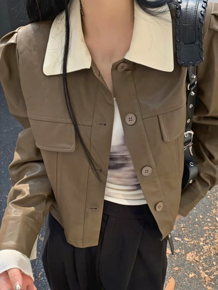 

Autumn Brown Streetwear Vintage Jacekt Women Pockets Harajuku Fashion Loose Overcoat Female Button Casual Designer Coat 2023 New