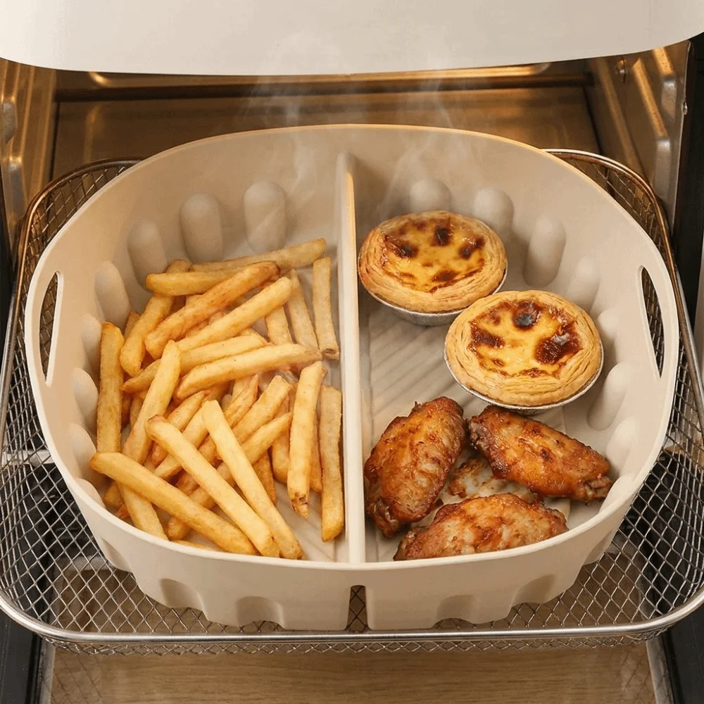 Creative Double Grid Baking Tray Flexible Double-Piece Partition Silicone Air Fryer Liner Reusable Eco-Friendly