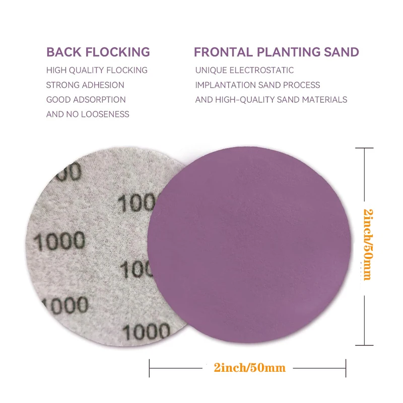 2 Inch 50MM Wet and Dry Sanding Paper Kit 102Pcs Purple  Aluminum Oxide Assorted Grit 0-7000 for Griding and Polishing Car