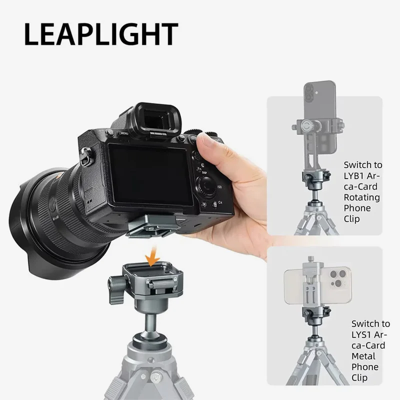 LEAPLIGHT Camera Inverted Gimbal Tripod Adapter Base w 1/4 & Arca 360 Rotating Aluminum Ballhead Quick Mount DSLR Accessories