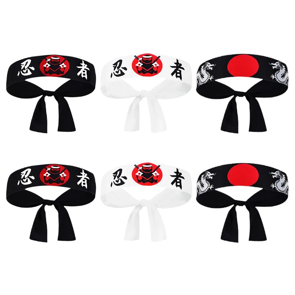 

Набор из 6 японских повязок на голову: Хачимаки для ниндзя, карате, самураев, шефов. Широкие, удобные, впитывающие пот. Для боевых искусств, косплея, вечеринок, суши.