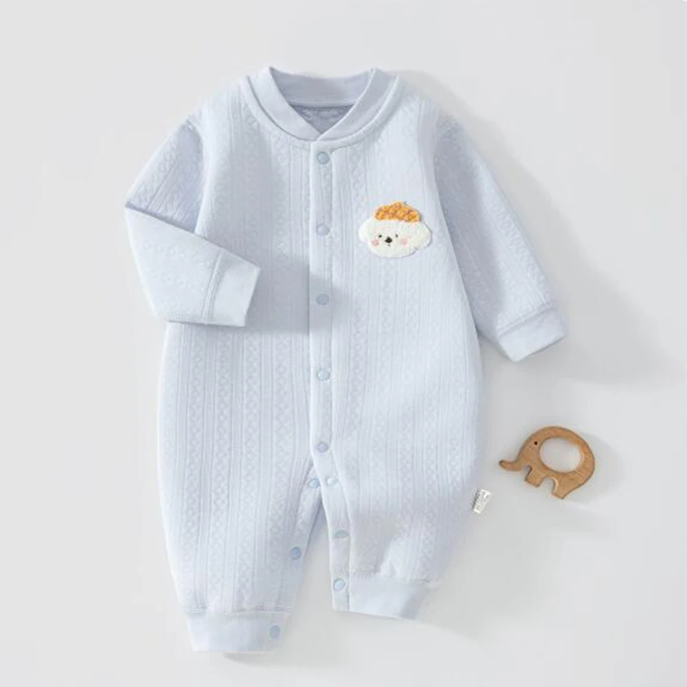 Newborn Baby Romper Quilted Warm Autumn Winter Solid Color Infant Clothes Unisex Baby Jumpsuits For Boys And Girls