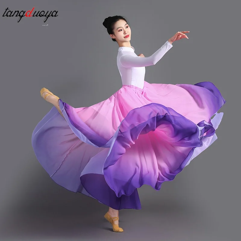 

360/540/720Degrees Ballet Dance Skirts Women Elegant Long Gradient Skirt Gymnastics Practice Dancewear Classical Dancing Costume