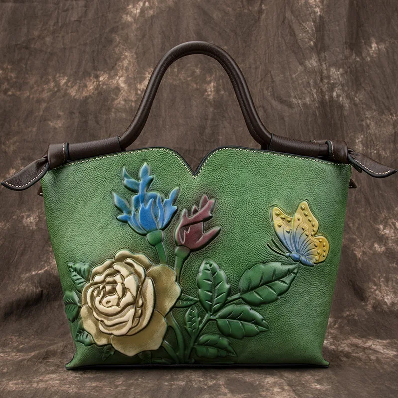 Piccola borsa a tracolla in vera pelle da donna borse a tracolla floreali Vintage per donna 2024 nuova borsa a mano in pelle di mucca femminile