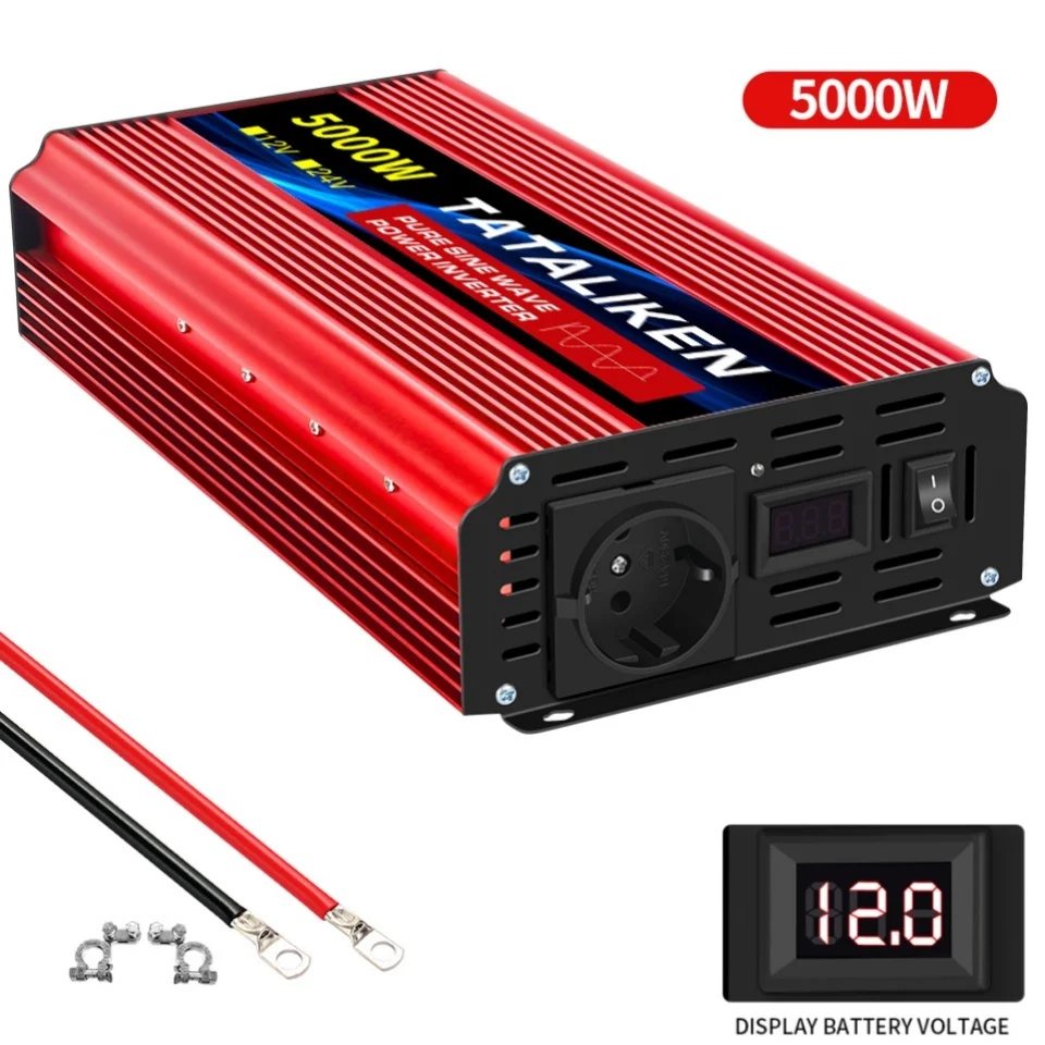 EU Socket 12 V Naar AC 220 V 50 HZ Zuivere Sinus Omvormer Auto Power 1600 W/6000 W/10000 W Spanning Draagbare Converter met LED