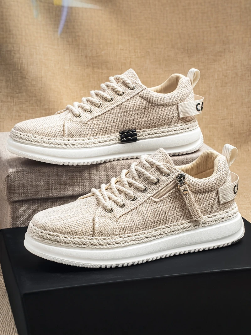 

Casual Canvas Shoes for Men Summer Lightweight Breathable Work Shoes Sporty Flat Rubber Sole Linen Material round Toe Shoes