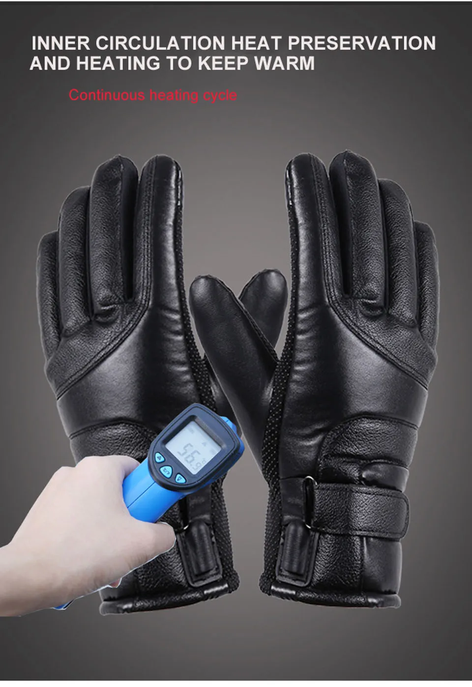GTUBIKE Winter-Elektro-Heizhandschuhe für Outdoor-Radfahren, wasserdicht, rutschfest, verdickt, für Damen und Herren, mit Touchscreen-Funktion, aus Lammfell. – Detail 4