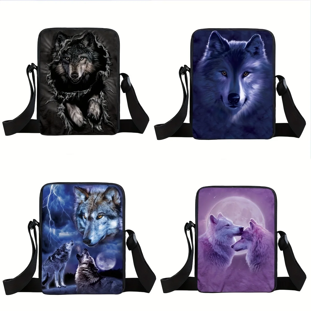 Borsa a tracolla lupo Cartoon Puppy Men Handbag adolescente Howling Wolf Messenger Bags piccola borsa a tracolla