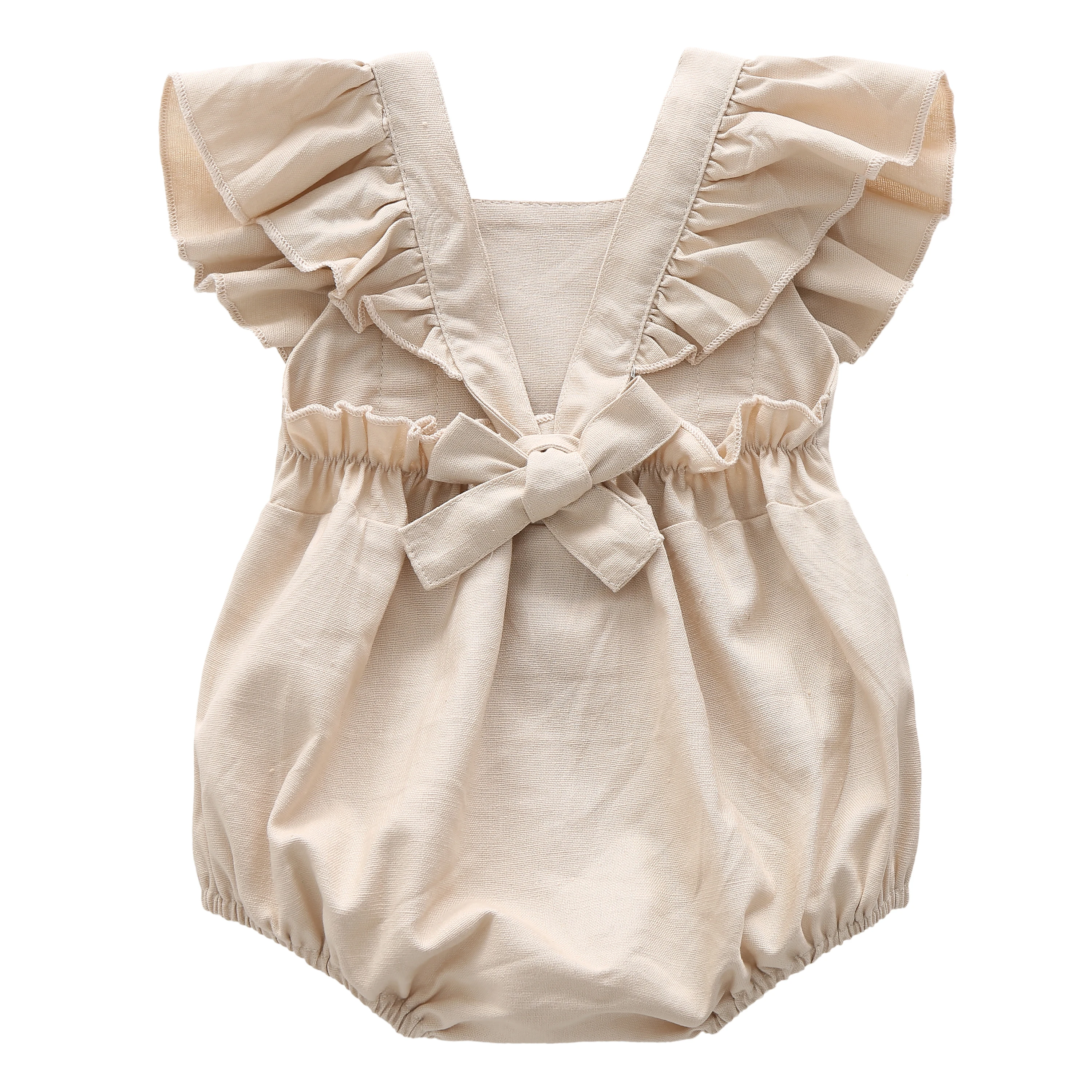 Adorable ropa de lino para bebé, body infantil con manga de encaje con volantes para niñas pequeñas, Pelele de princesa, traje de una sola pieza