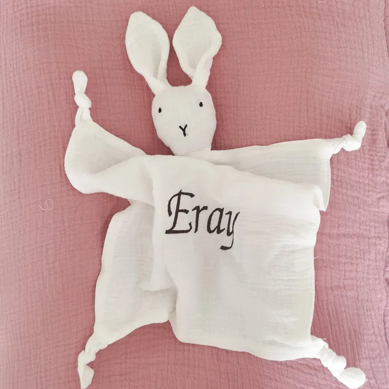 Name Personalized Baby Comforter Blanket Muslin Newborn Sleeping Doll Kid Sleep Toy Soothe Appease Towel Bib Saliva Towel Cotton