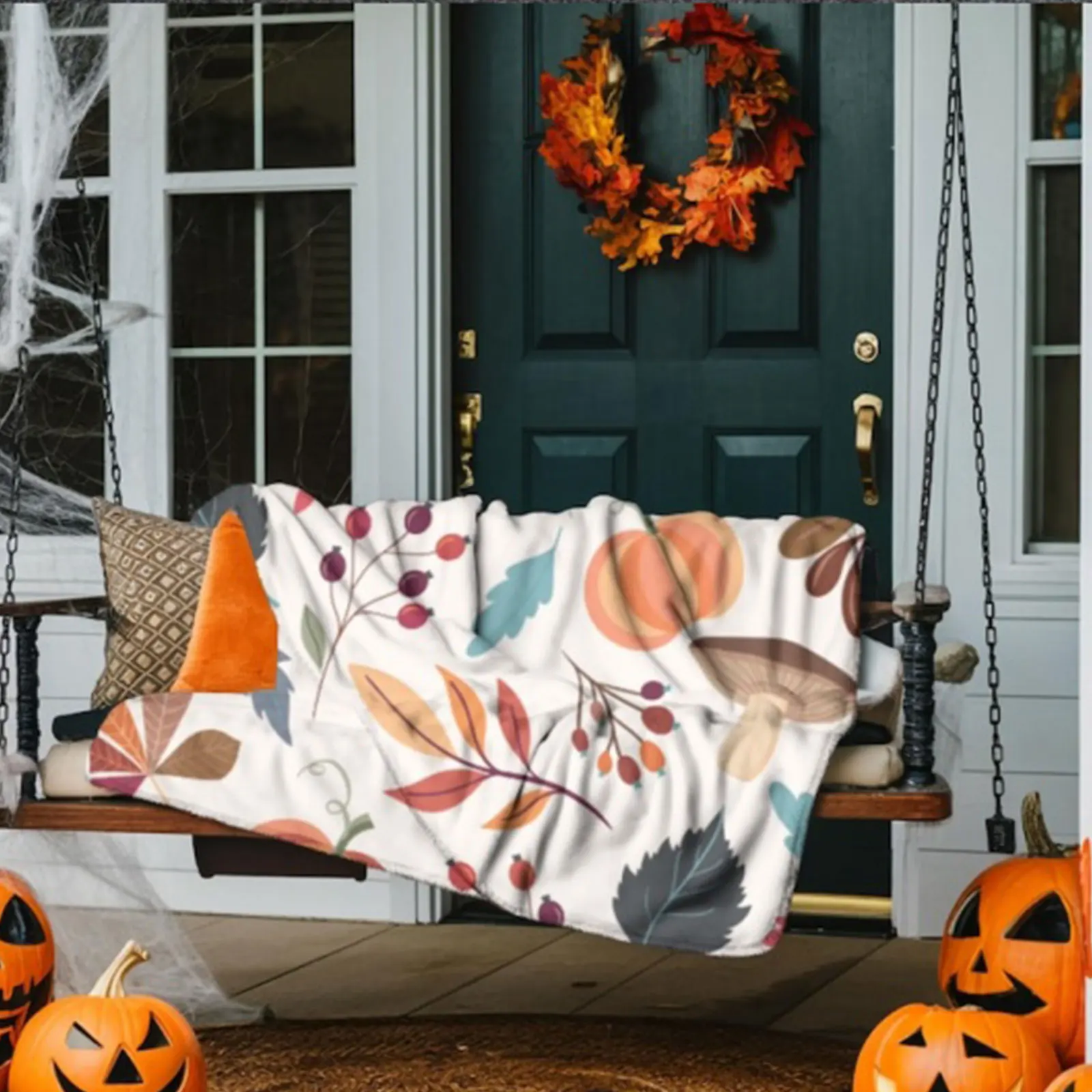 بطانية دافئة من الفلانيل على شكل يقطين الهالوين خفيفة الوزن وناعمة من القطيفة بطانية نوم هدية إبداعية لتزيين الهالوين خدعة أو تريا #6