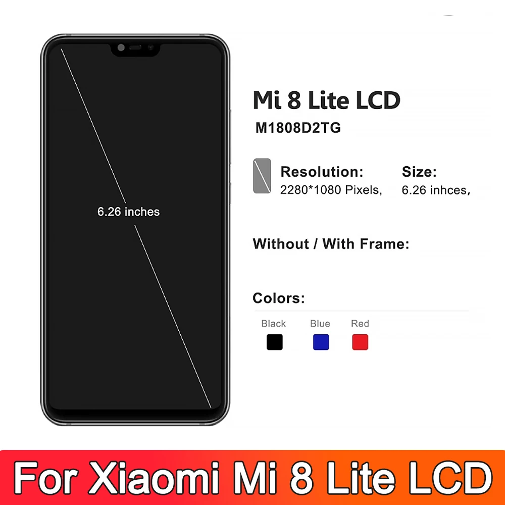 Display For Xiaomi Mi 8 Lite LCD Touch Screen Digitizer Assembly Replacement For Mi 8 Youth M1808D2TG Display With Frame