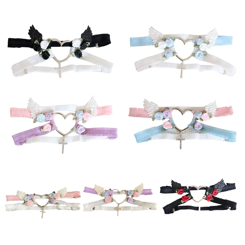 Sweet Lolita Heart Flower Wing Leg Ring Japanese Anime Suspender Garter Belt Stockings Anti-slip Loop Women Party Cosplay Prop