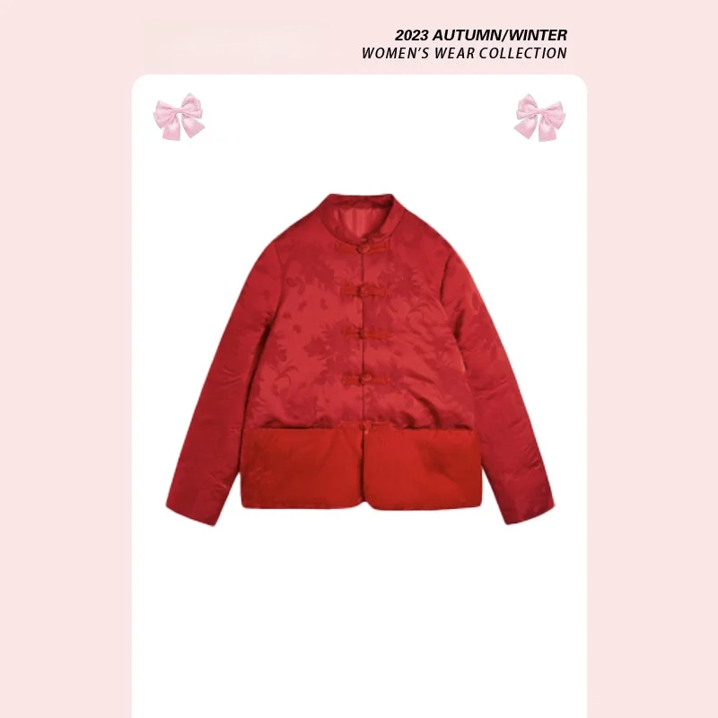 

Красный китайский костюм-тан в стиле реформированного слэ с пуговицами, осенняя верхняя одежда, новый китайский костюм-слэ с длинным рукавом и воротником-стойкой