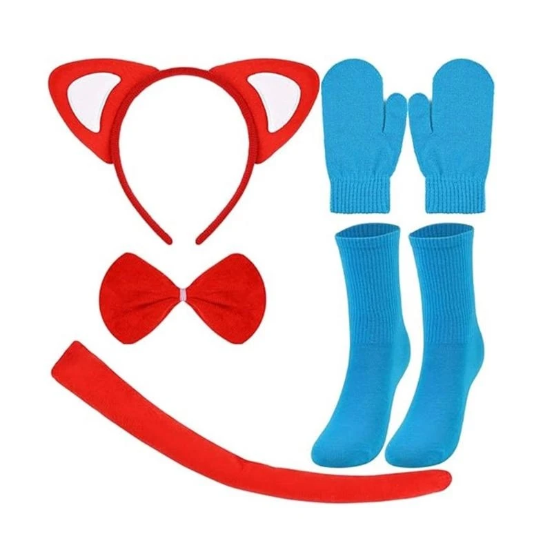 Q39C -Katzen Rollenspiele Outfit Katzen Ohrstirnband Heckhandschuh Sock Bowtie Halloween Katzen Kostüm Accessoire für Kid Boy