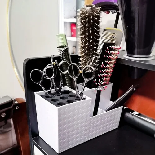 Imagen 1 del producto Caja de almacenamiento de barbería, color blanco y negro, tijeras para el cabello, peine, Clips, estante, caja de almacenamiento de herramientas cosméticas de peluquería, accesorios de barbería