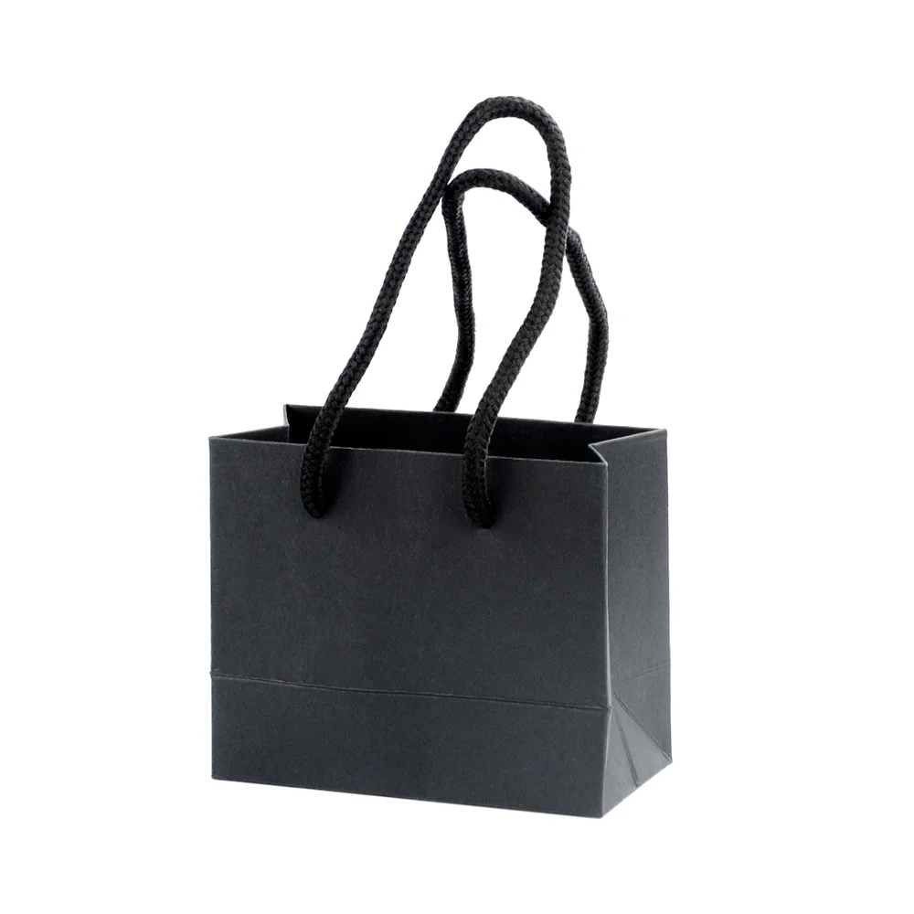 5 Pcs Black Paper Handles Bags Party Wedding Festival Gifts Packing Shopping Black Small Tote Handbag