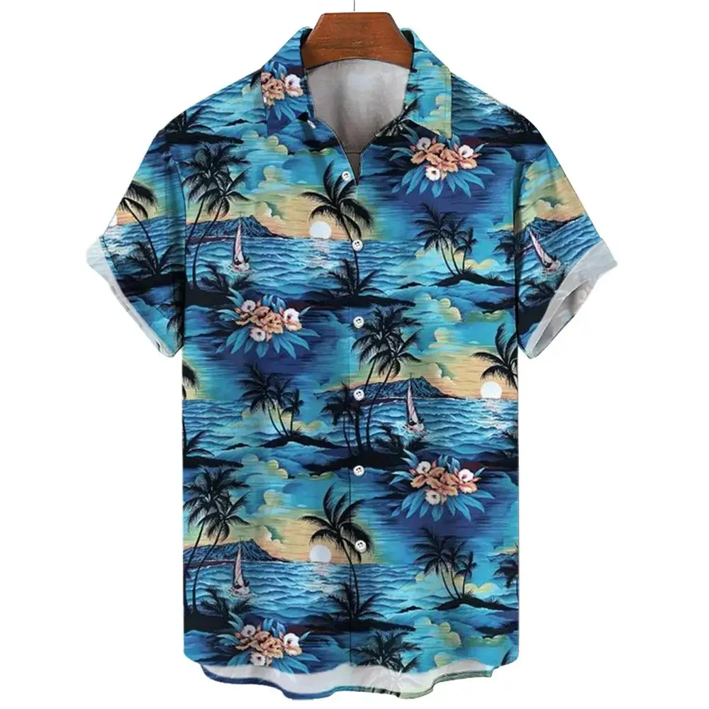 قميص هاواي صيفي الرجال قصيرة الأكمام قميص ثلاثية الأبعاد مطبوعة عطلة عادية الرجال التلبيب زر أسفل قميص الشاطئ قميص الرجال الملابس