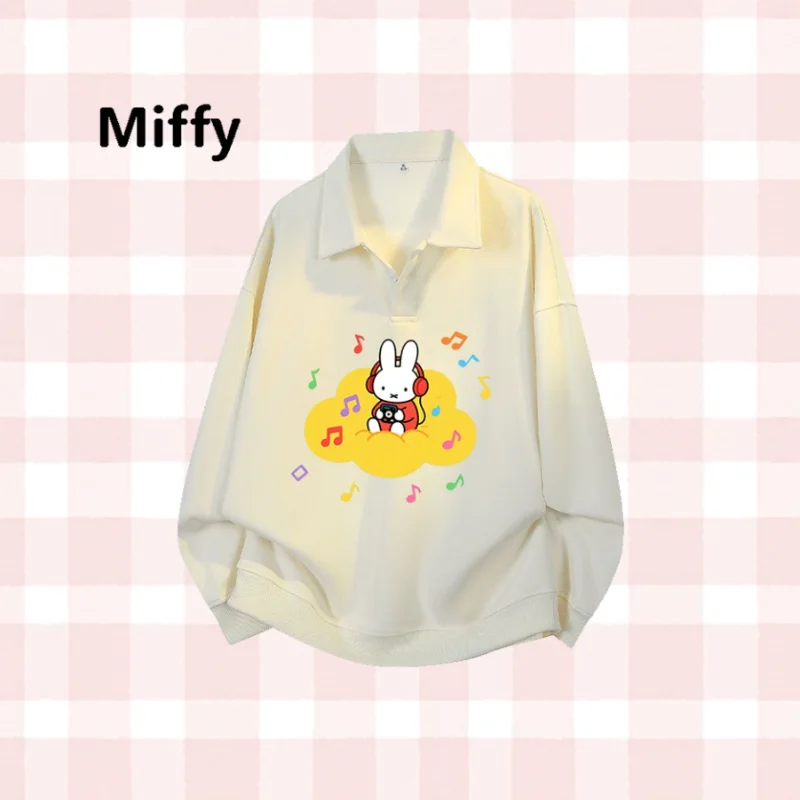 

Новая толстовка с капюшоном Miffy Kawaii Cartoon Listening To Music Miffy Rabbit с откидным воротником и длинными рукавами, простой и свободный повседневный топ