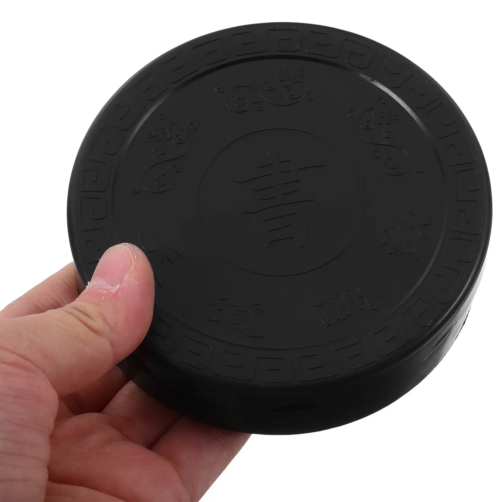 Plastic Tai Shape Round Inkslab Ink Grinding Stone with Lid for Students Artists Painting