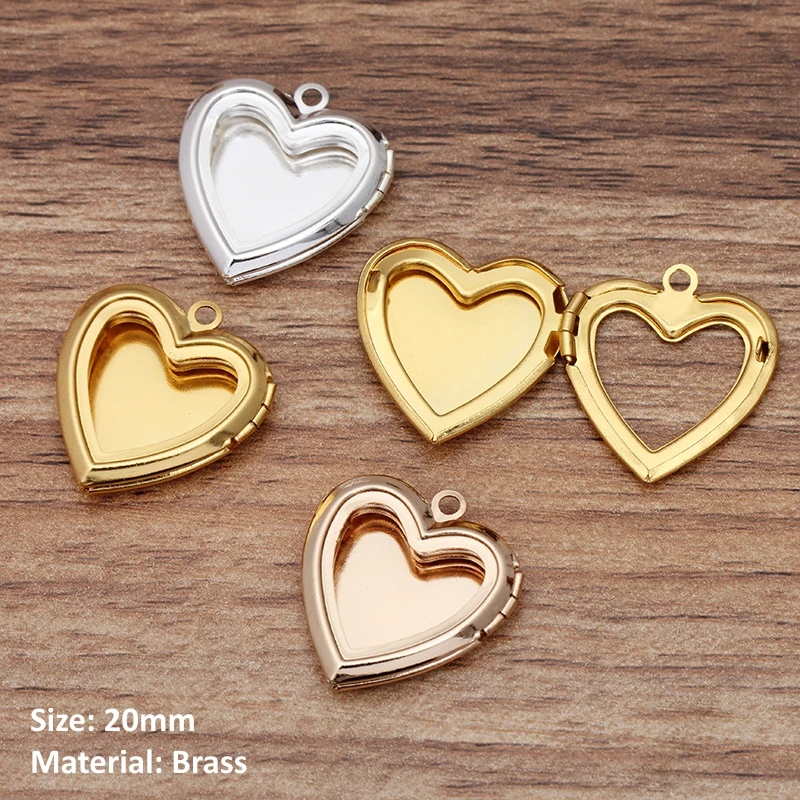 BoYuTe (10 Pieces/Lot) 20mm Heart Shaped Photo Locket Charms Pendant Brass Material Diy Jewelry Accessories Wholesale