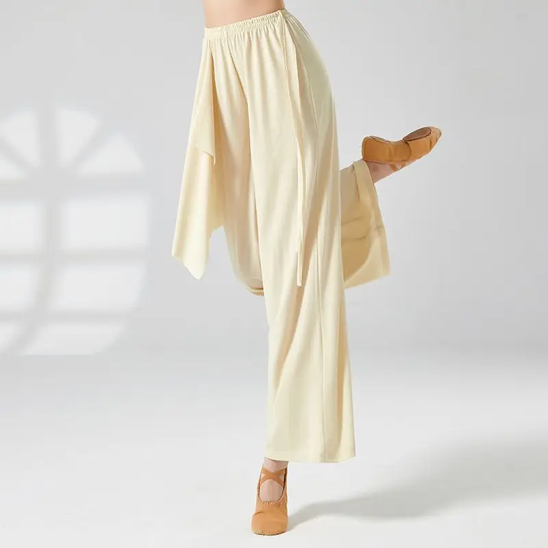 Pantalones de baile de pierna ancha para mujer, ropa de práctica de baile moderno, pantalones delgados, cintura alta, cintura elástica, ropa suelta