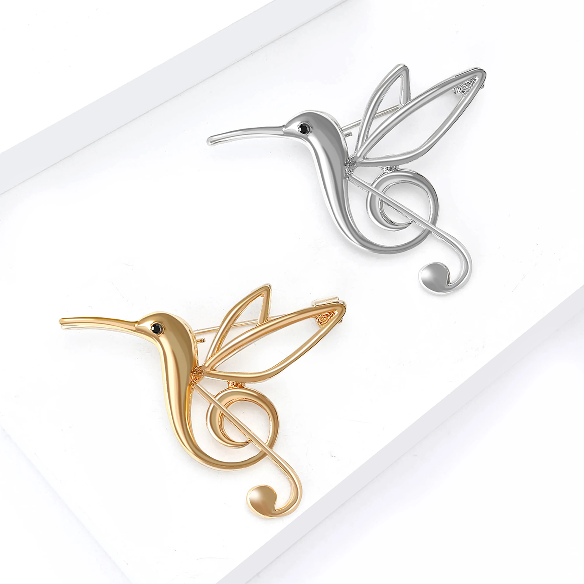 Fashion Enamel Hollow Hummingbird Flower Brooches for Women Animal Plant Portrait Pins Office Party Friend New Gifts Accessories