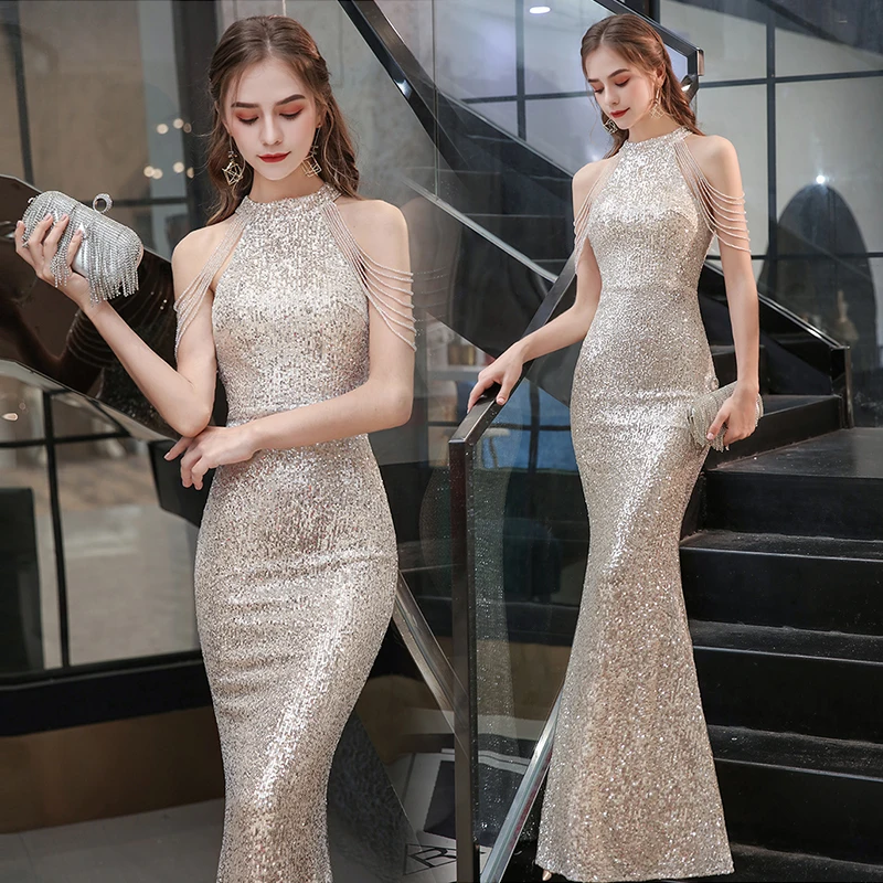 

iny Sequin Long Dr Evening Gown New Sle One oulder Tail Fi Tail Bodycon Dr Long Skirt for Wedding Par