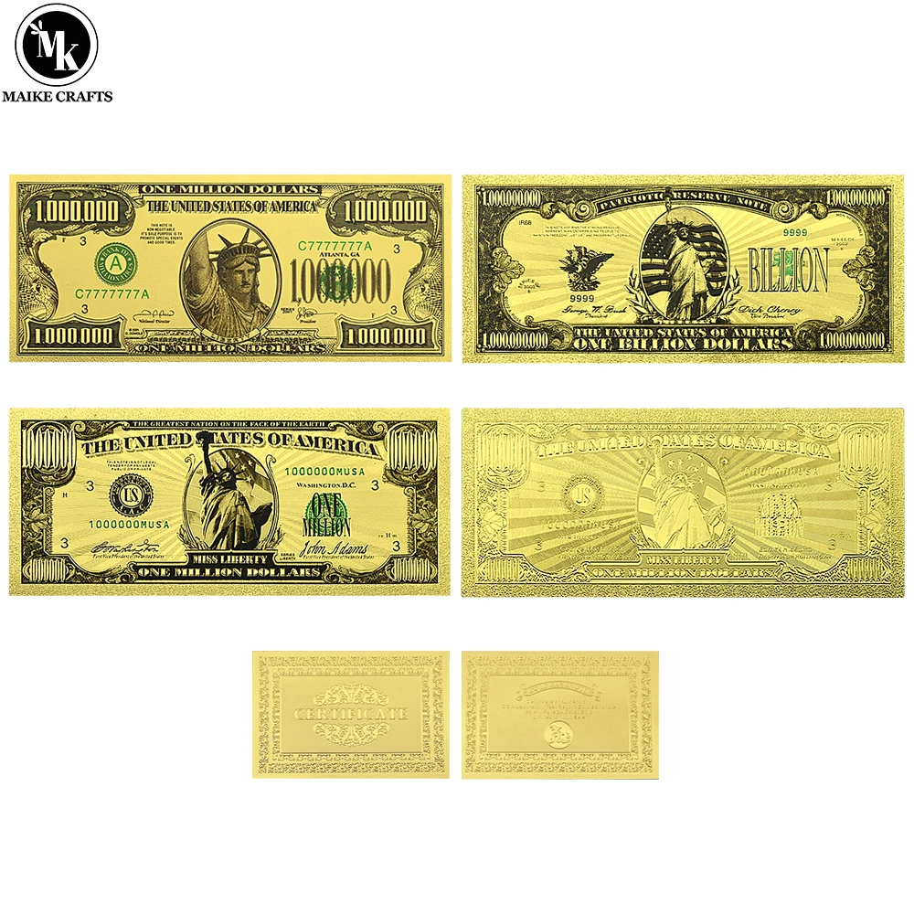 US Liberty Gold Foil Banknotes 100,000/One Million US Dollars Plastic Home Decoration Gifts