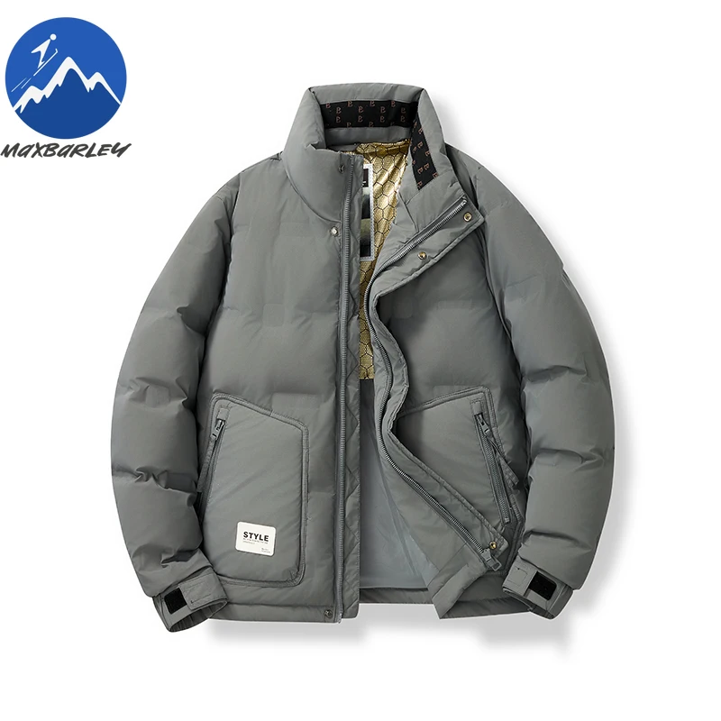Maxbarley 2026 الرجال سترة قصيرة أسفل العلامة التجارية سميكة يندبروف الأبيض بطة أسفل معطف الشتاء الرجعية الدافئة الوقوف طوق سترة السمك المنتفخ