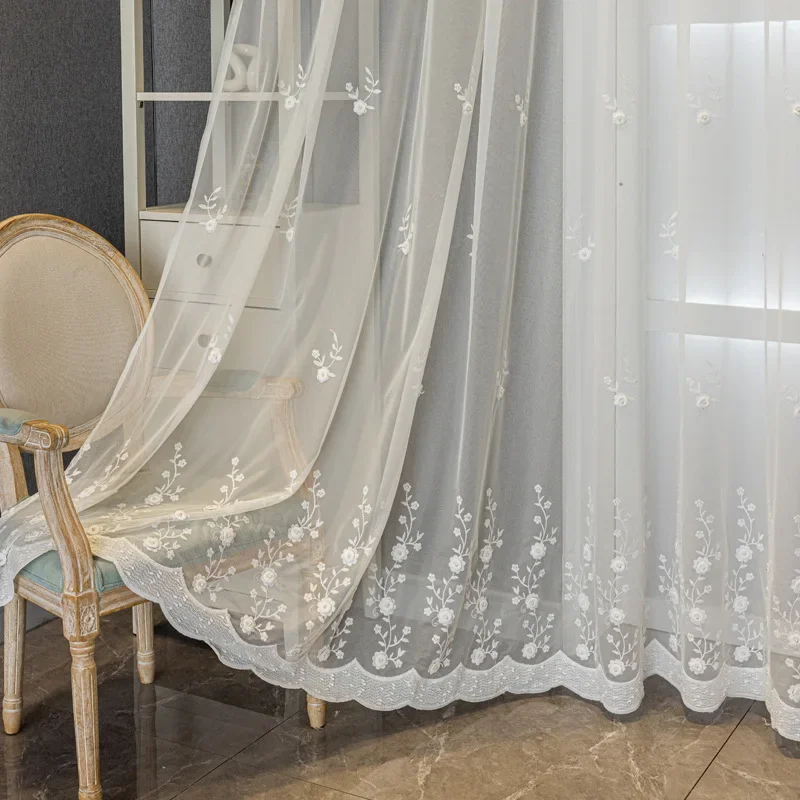 Relief Studded Embroidered Window Screen Transparent Versatile Petals Curtains for Living Dining Room Bedroom