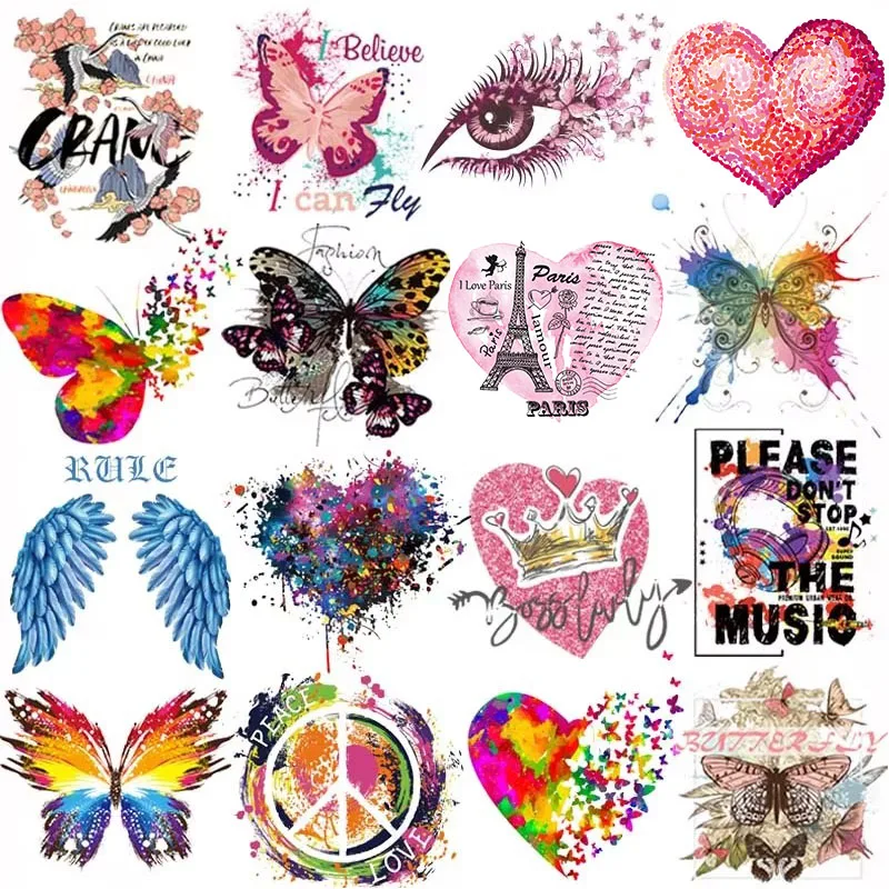 Colorful Butterfly Iron On Patches For Clothing Thermoadhesive Patches On Clothes DIY T-shirt Heat Transfers Applique