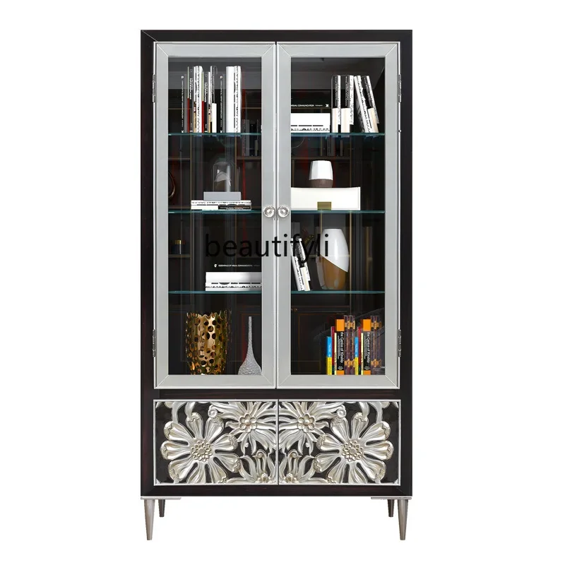 

X Light Luxury Bookcase with Glass Door Study Display Storage Cabinet Storage Storage Cabinet Paint Simple