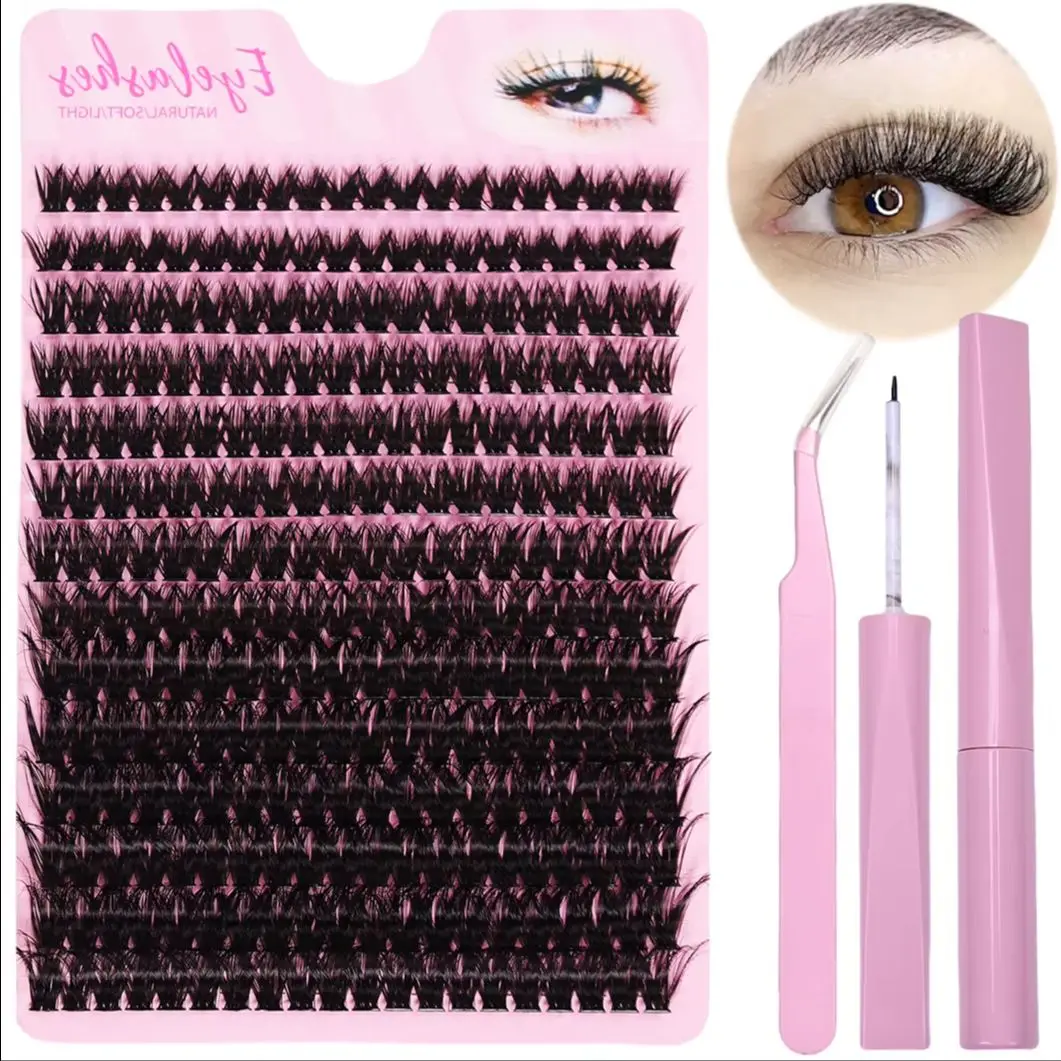 280Pcs False Eyelashes Clusters Extension Kit with Adhesive and Tweezers for DIY Lash Clusters Mix Length Eye Makeup Tool