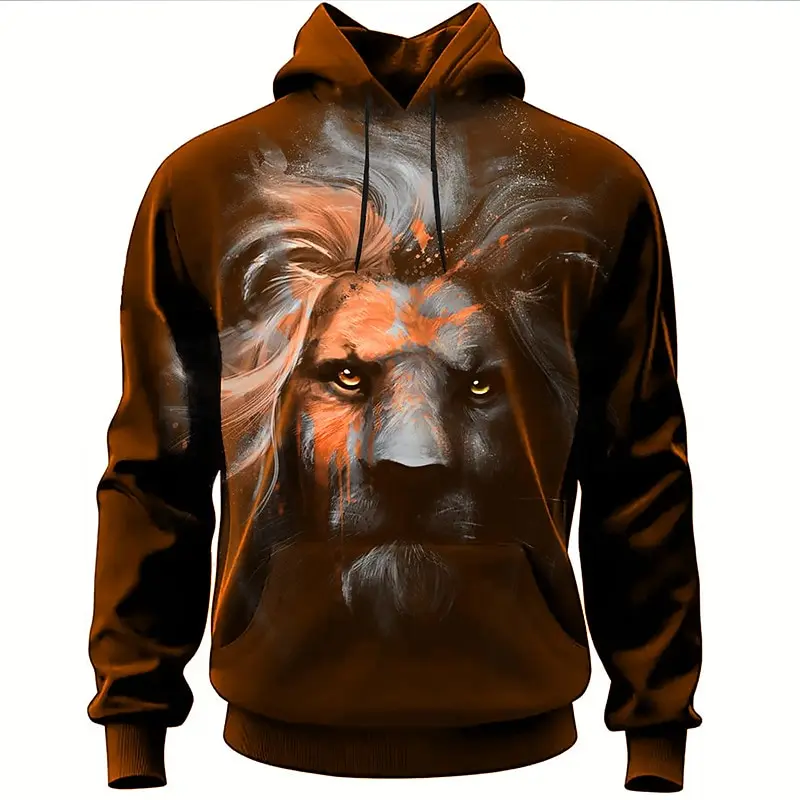 

New Graphic Lion Fashion 3D Printed Men's Hoodie Streetwear Long Sleeve Tops Front Pocket Autumn And Winter Pullover Sweatshirts