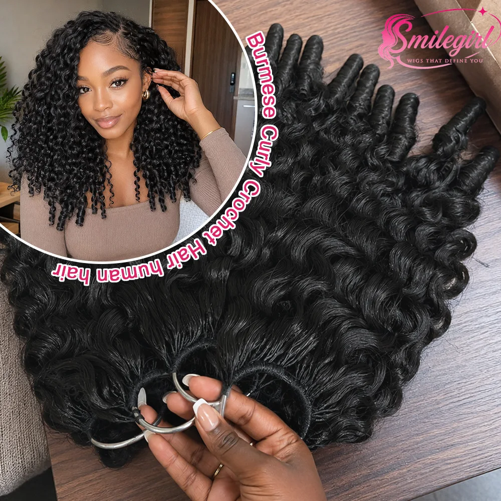 Burmese Curly Crochet Human Hair Pre Looped Feather For Black Women Pre Separated Pre Looped Knotless Burmese Curly Hair 10-30 inches For Braiding