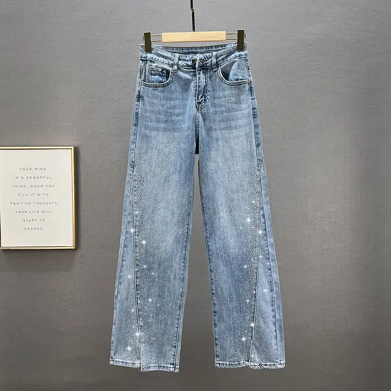 

Jeans With Rhinestones Oversize Pants Y2k Streetwear 90s Clothes Woman Clothing Spring 2024 Women Harajuku Fashion Grunge Urban