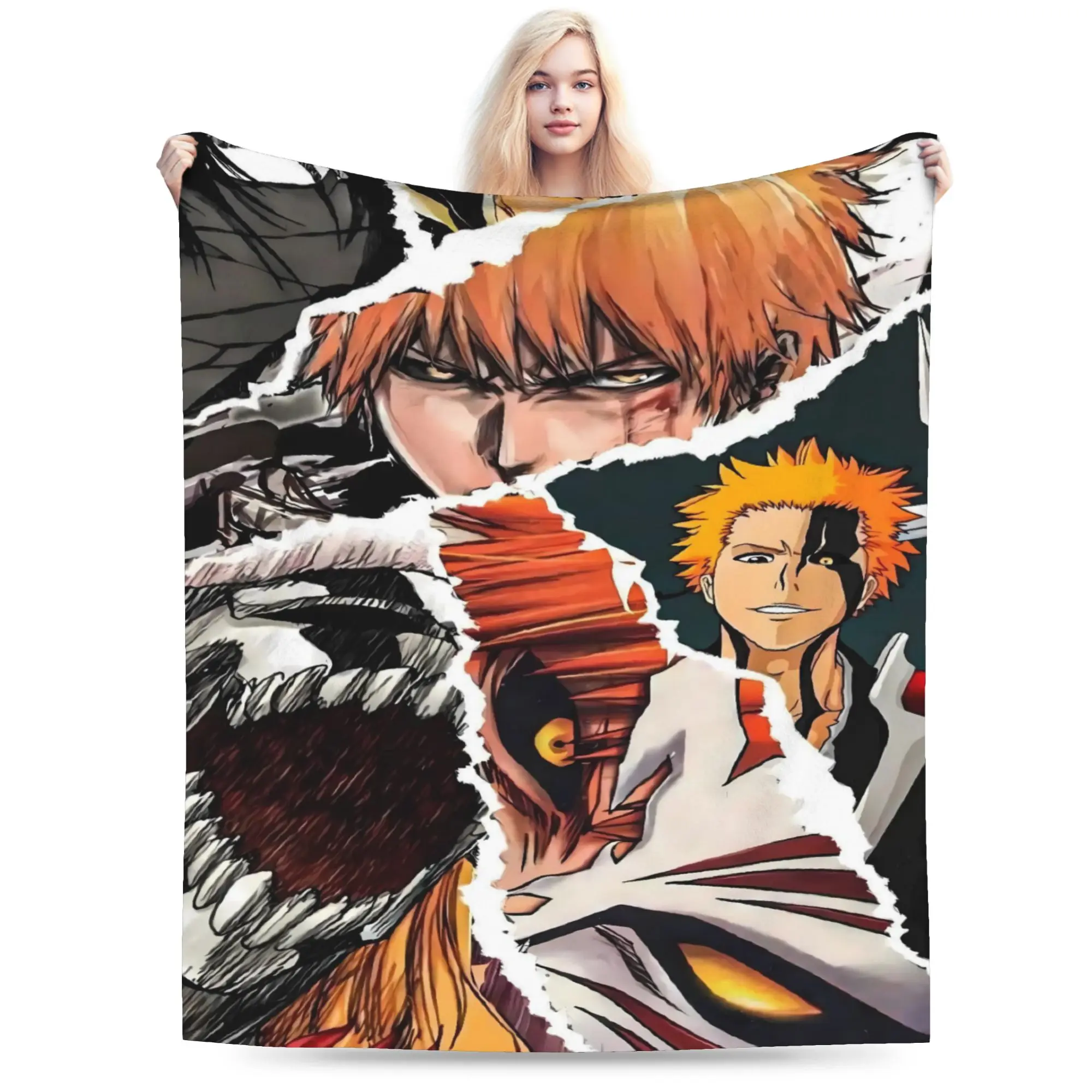 Ichigo Hollow Mask Battle Warm Soft Blanket Bleached Picnic Plush Throw Blanket Funny Bedroom Flannel Bedspread Sofa Bed Cover